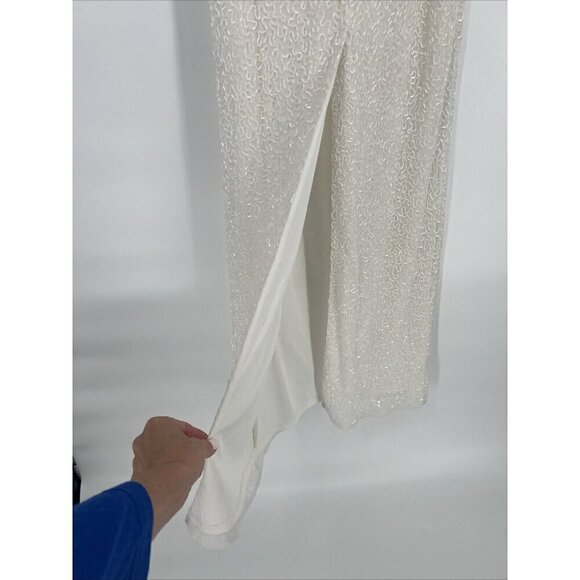 Mac Duggal Womens 4 White Beaded Sleeveless Halter Formal Long Gown Dress Flaws - Picture 16 of 16